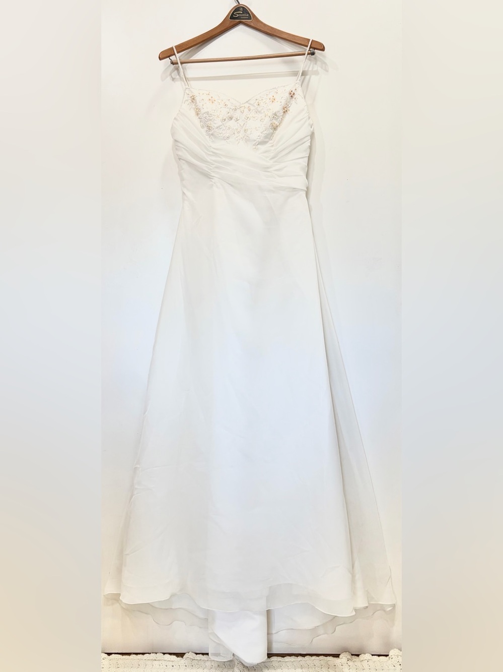 Eden Bridals- 🤍 Spaghetti-Strap White Wedding A-Line Dress with Beaded Bodice